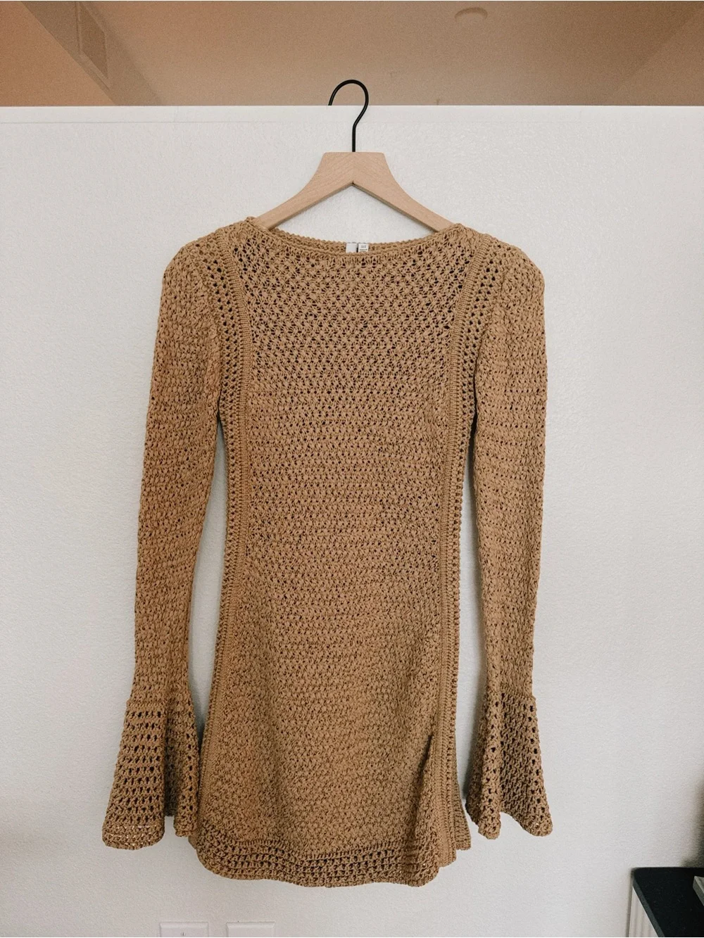 Jane Birkin Significant Other Brown Crocheted Long-Sleeve Mini Dress US4 - Picture 3 of 7